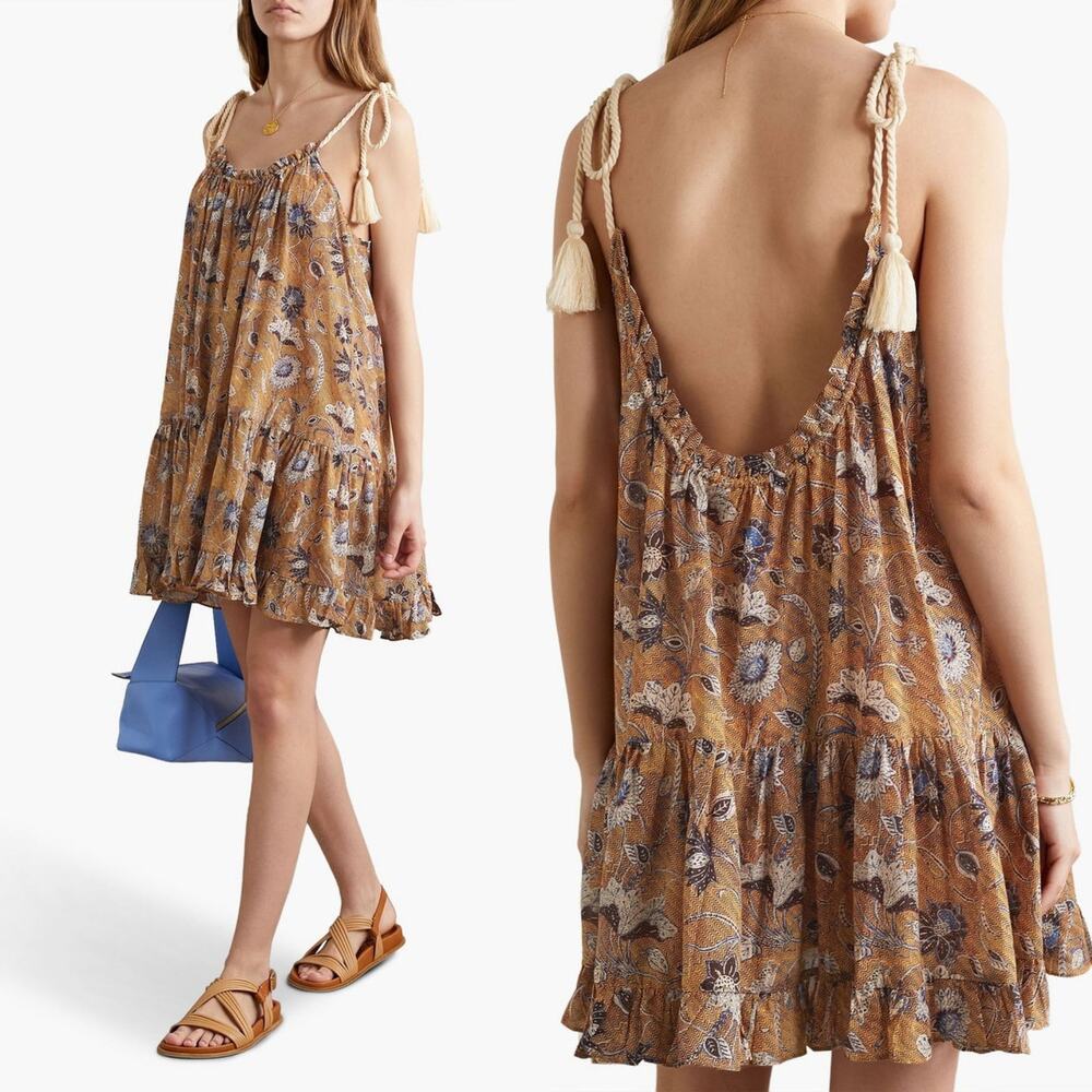 Ulla Johnson Trula Tiered Voile Mini Dress Oleander Flowy Trapeze XS Preowned